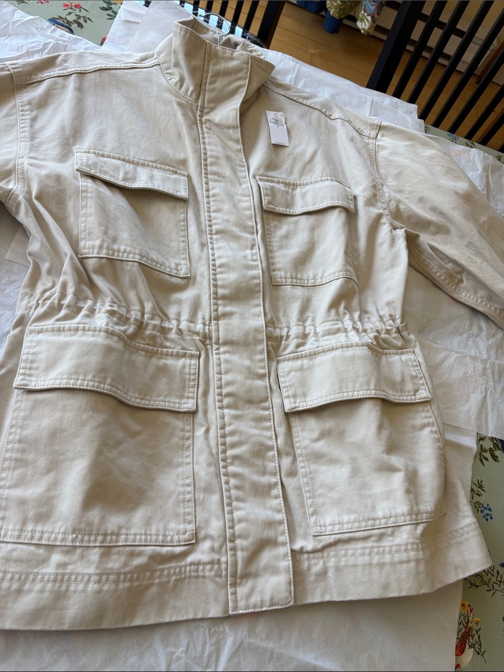 Funnel neck Lightweight Utility Jacket - Cream 100% cotton